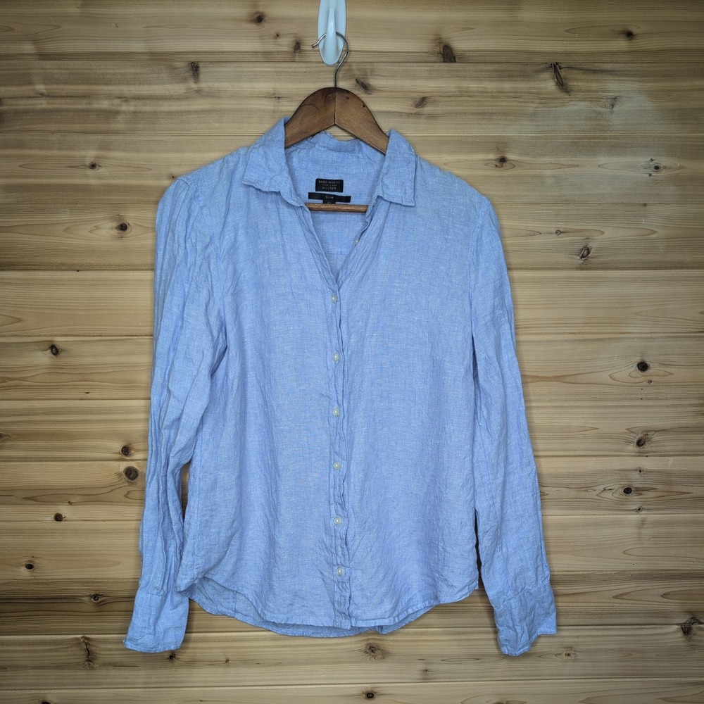 J.Crew Baird McNutt Irish Linen Shirt Slim Fit Blue Button Down Womens 10